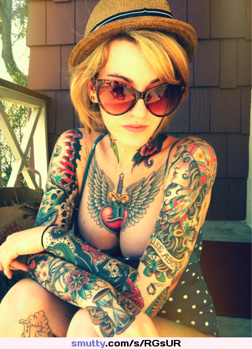 british slut frankie gets fucked in black hold ups tmb #blonde #hat #sunglasses #nosering #piercings #swimsuit #lowcut #tattoos #chestpiece  #nicetits #shoulders #collarbone #armscrossed