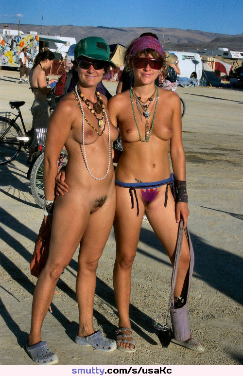 sexy tranny and cute chick and lucky guy in hardcore tri Bodypaint, Festival